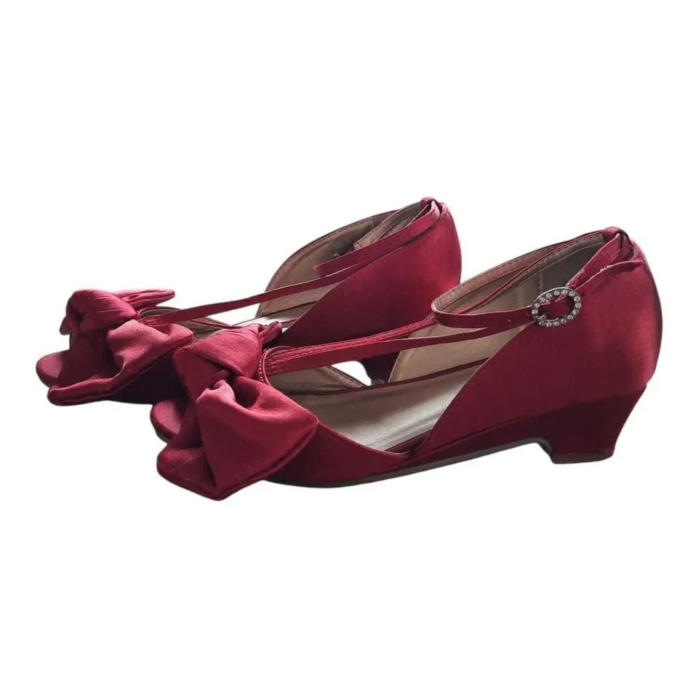 Joyfolie Elegant Red Satin Heels with Bow Detail
